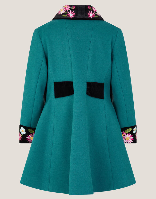 Contrast Double-Breasted Velvet Coat, Teal (TEAL), large