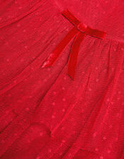 Frilly Polka Dot Mesh Pleated Dress, Red (RED), large
