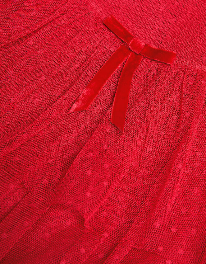 Frilly Polka Dot Mesh Pleated Dress, Red (RED), large