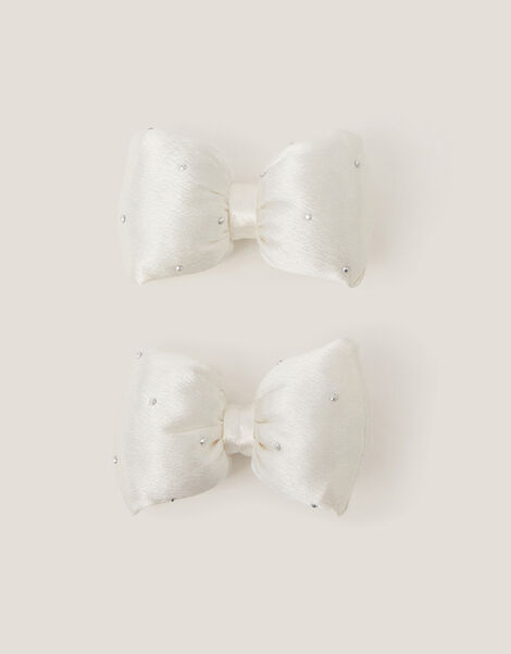 2-Pack Rhinestone Satin Bow Hair Clips, , large