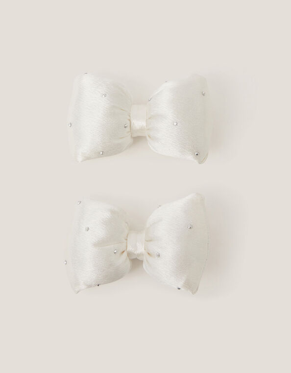 2-Pack Rhinestone Satin Bow Hair Clips, , large