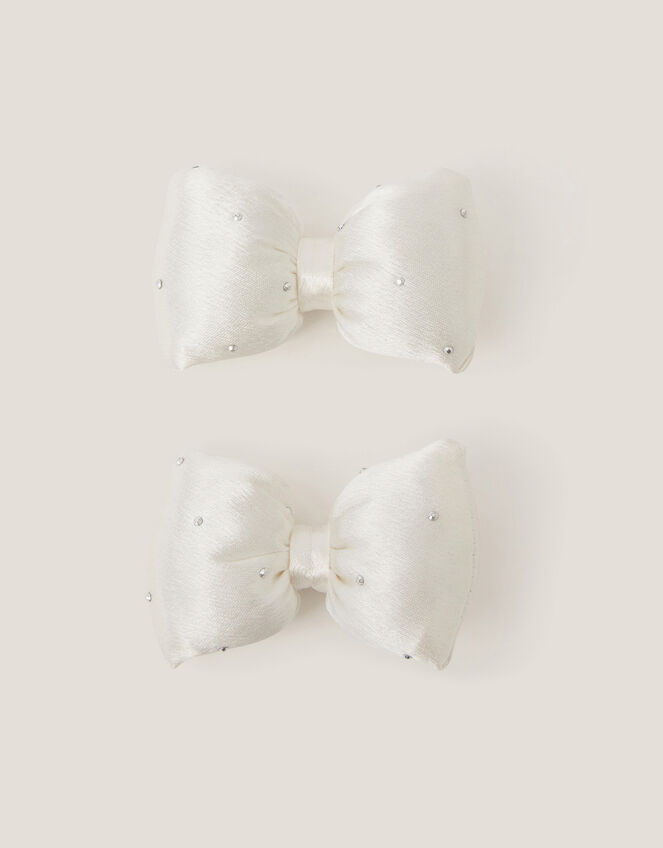 2-Pack Rhinestone Satin Bow Hair Clips, , large