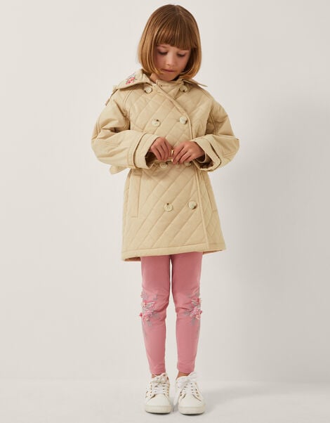 Embroidered Quilted Trench Coat, Cream (CREAM), large
