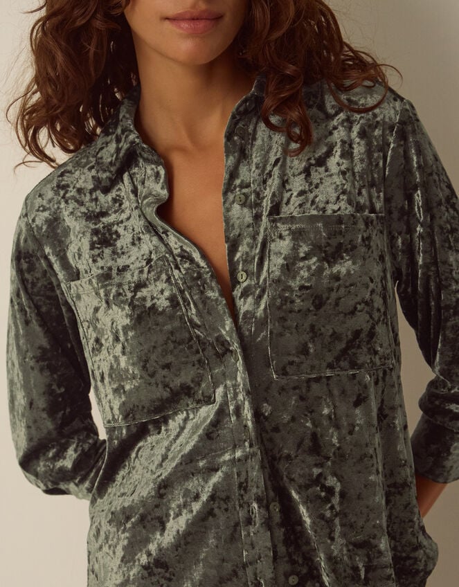 Ola Oversized Velvet Shirt, Green (KHAKI), large