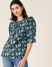 ARTISAN STUDIO Floral Woodblock Print Top, Blue (BLUE), large