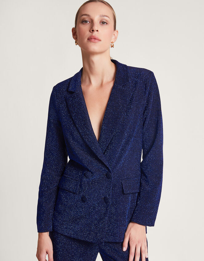 Tessa Tinsel Double Breasted Blazer, Blue (MIDNIGHT), large