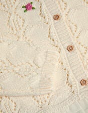 Embroidered Frill Pointelle Cardigan, Ivory (IVORY), large