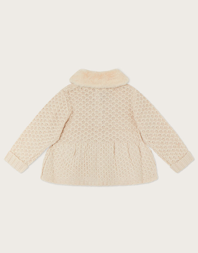 Baby Cable Knit Cardigan with Faux Fur Collar, Camel (OATMEAL), large