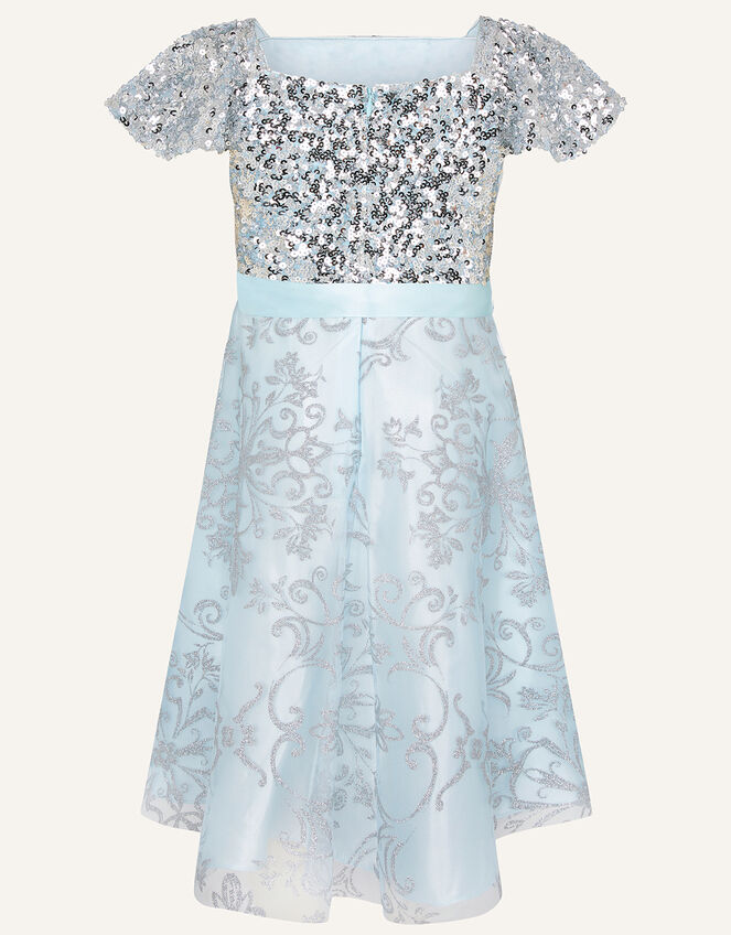 Sequin Glitter Print High Low Dress , Blue (BLUE), large
