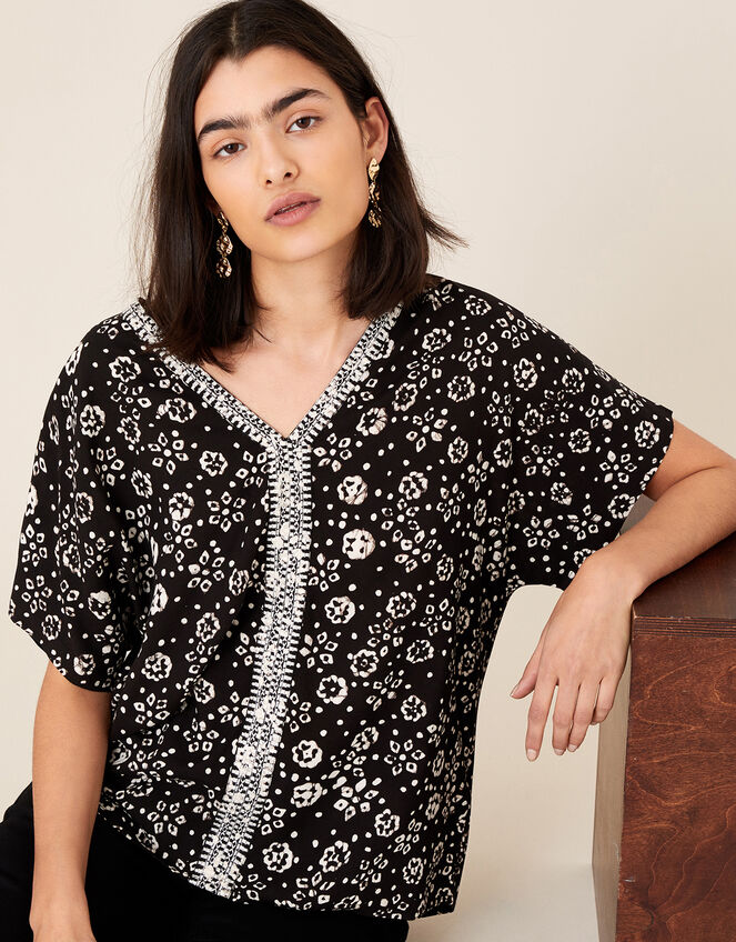 ARTISAN STUDIO Batik Print Top, Black (BLACK), large