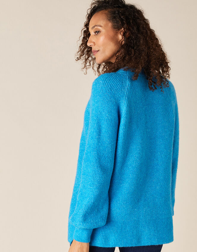 Cosy Knit Cardigan in Wool Blend, Blue (BLUE), large