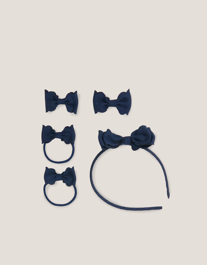 Bow School Hair Set, Blue (NAVY), large