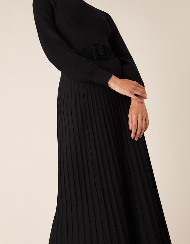 Pleated Skirt Knit Dress with LENZING™ ECOVERO™, Black (BLACK), large