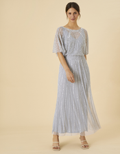 Margo Embellished Shorter Length Dress in Recycled Polyester, Silver (SILVER), large