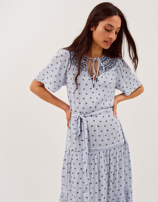 Mia Embroidered Print Midi Dress, Blue (BLUE), large
