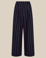 Fern High Waisted Check Wide Leg Trousers, Blue (BLUE), large