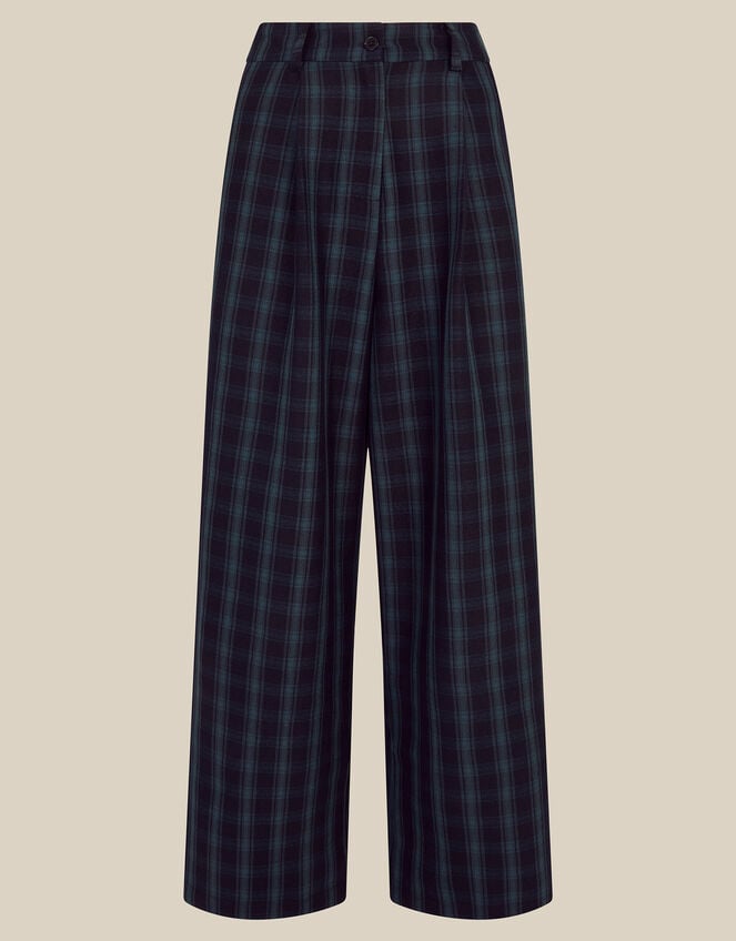 Fern High Waisted Check Wide Leg Trousers, Blue (BLUE), large