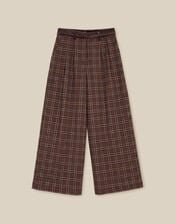 Gracie Check Print Wide Leg Trousers, Brown (BROWN), large