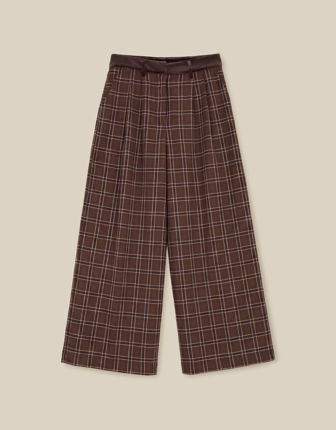 Gracie Check Print Wide Leg Trousers, Brown (BROWN), large