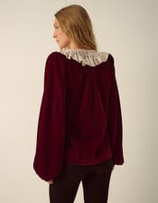 Monsoon x Queens of Archive Phoebe Lace Collar Velvet Top​, Red (RED), large