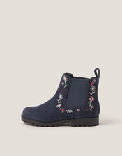 Floral Embroidered Chelsea Boots, Blue (NAVY), large