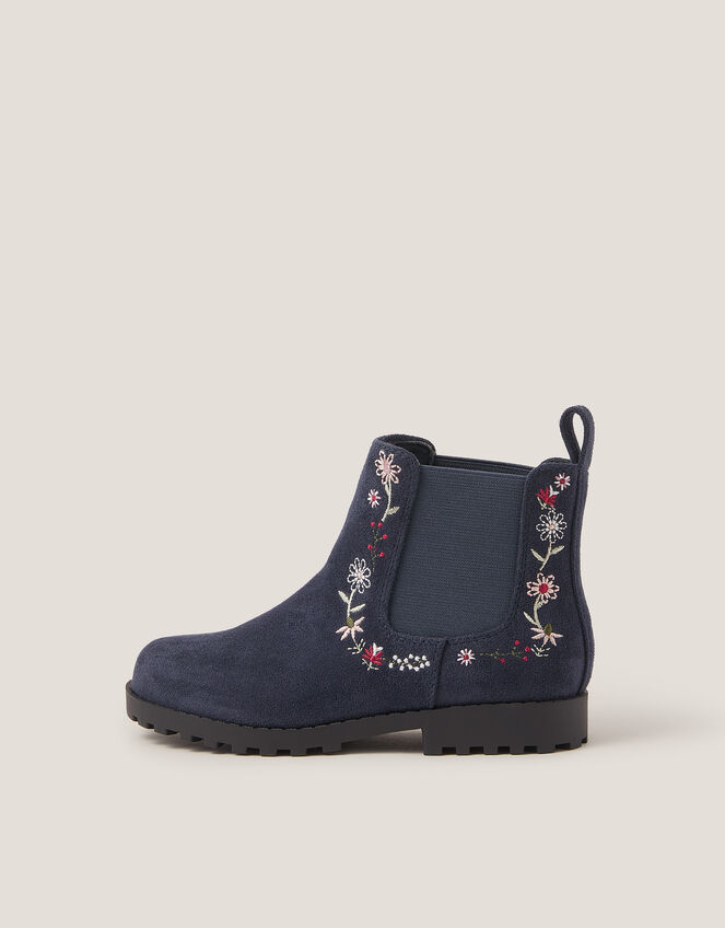 Floral Embroidered Chelsea Boots, Blue (NAVY), large