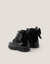 Bow Patent Lace Up Boots, Black (BLACK), large