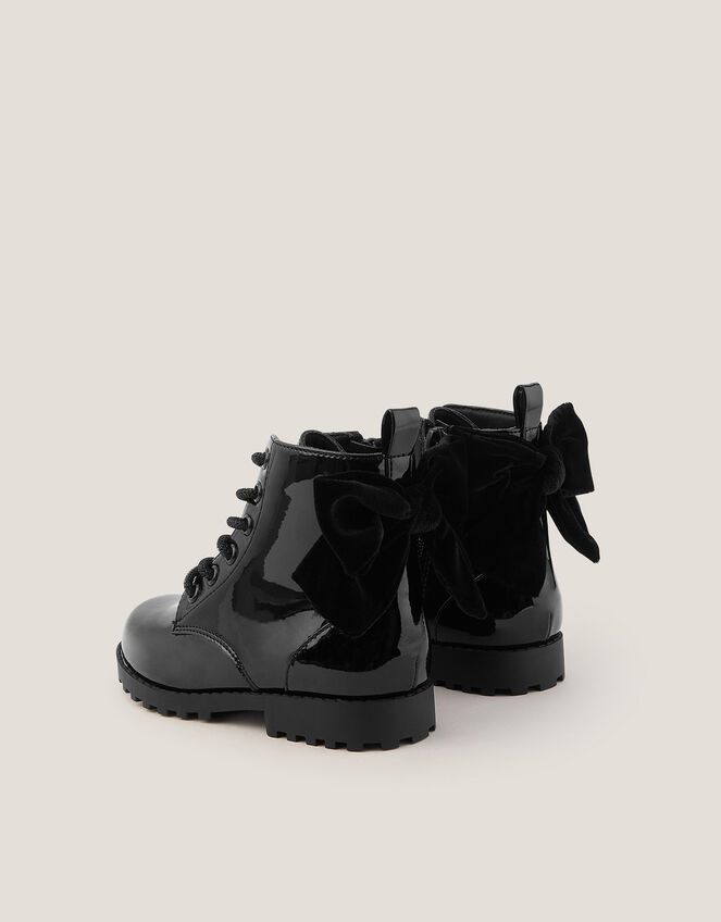 Bow Patent Lace Up Boots, Black (BLACK), large
