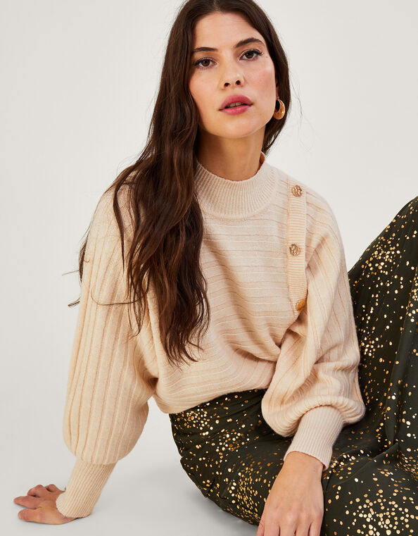 Horizontal Rib Jumper with Recycled Polyester, Camel (OATMEAL), large