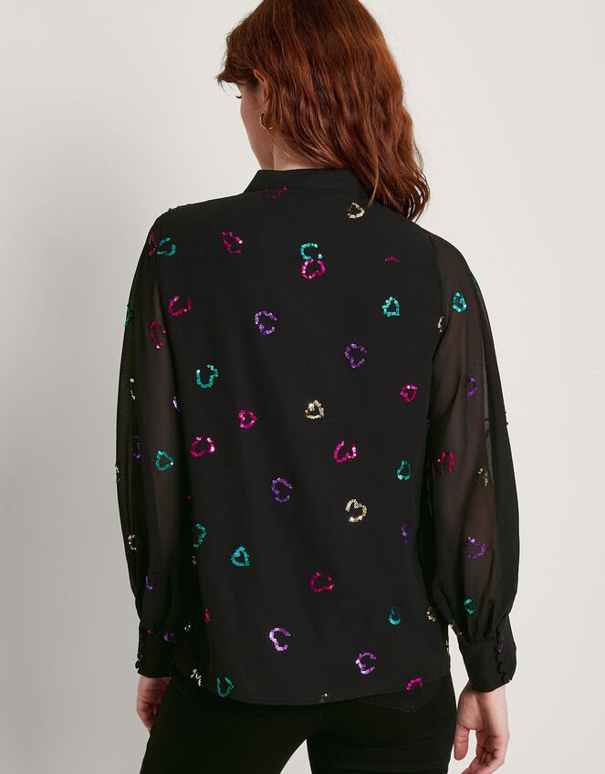 Hope Heart Sequin Blouse, Black (BLACK), large