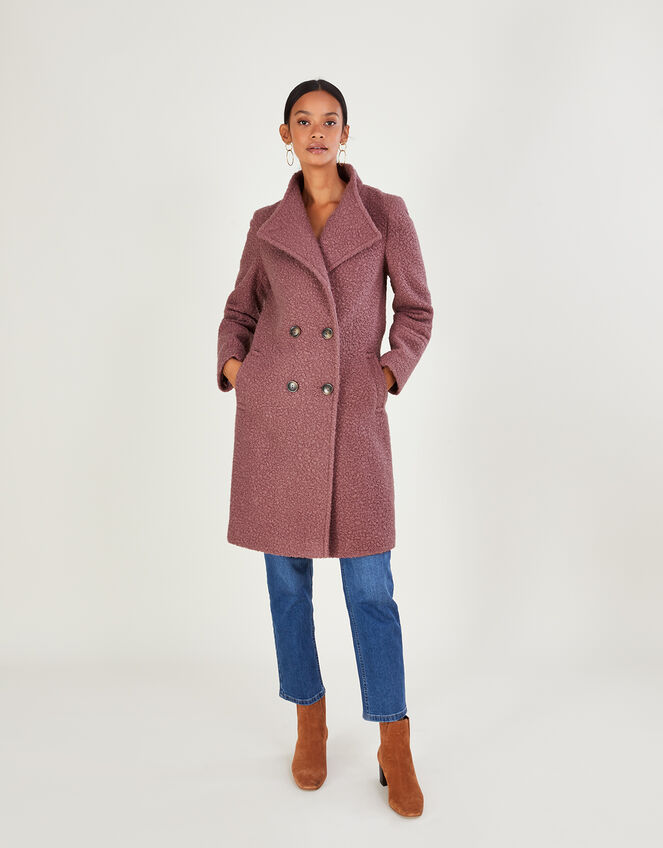 Blake Boucle Double Breasted Funnel Neck Coat, Pink (PINK), large