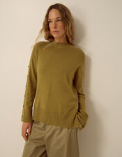 Bree Button Knit Sweater, Green (CHARTREUSE), large