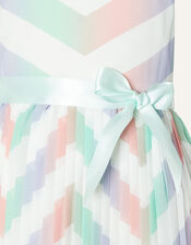 Chevron Pleated Dress, Ivory (IVORY), large