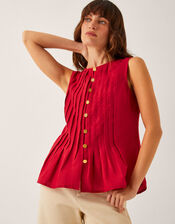 Monica Linen Blend Pleated Top, Red (RED), large