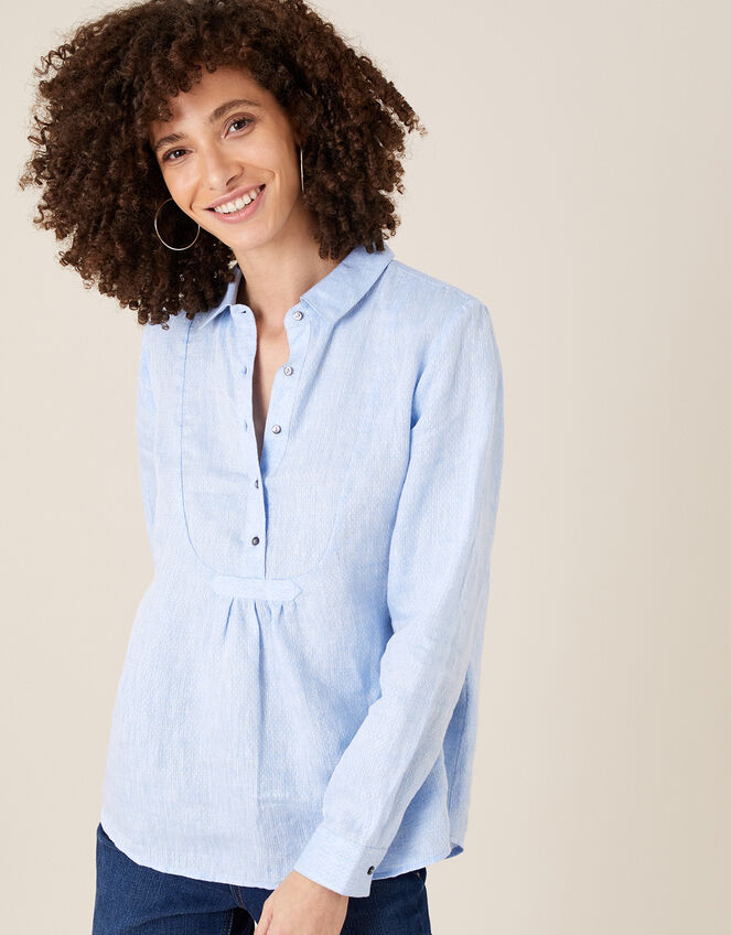 Dobby Shirt in Pure Linen, Blue (BLUE), large