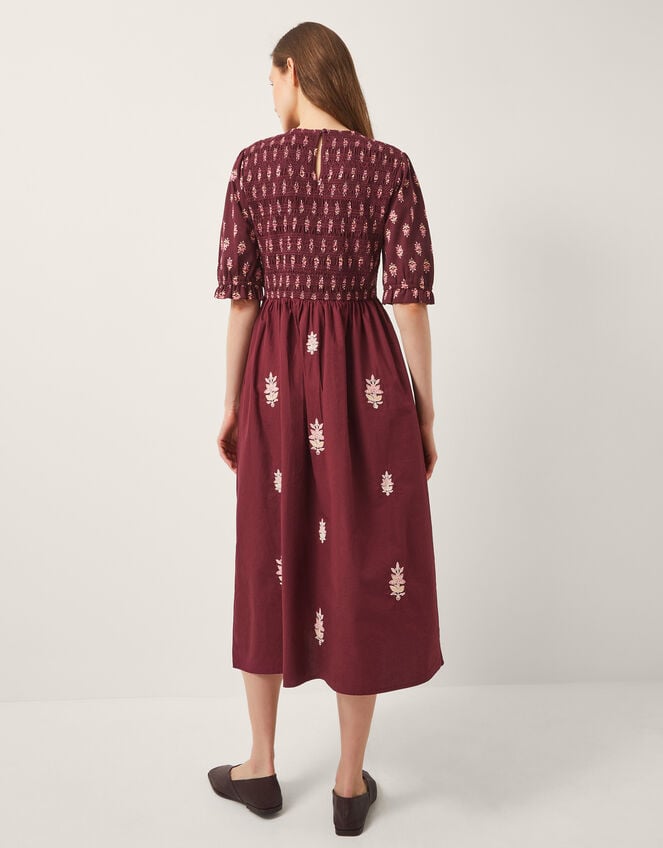 Laurie Floral Smocked Midi Dress, Red (BERRY), large