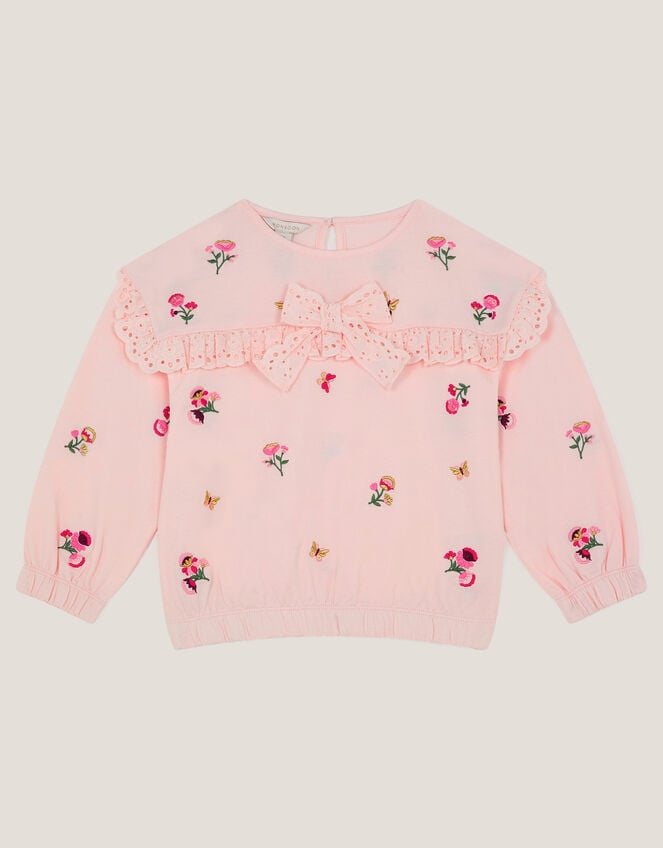 Floral Broderie Bow Sweatshirt, Pink (PINK), large