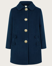 Bow Pocket Collared Swing Coat, Blue (NAVY), large