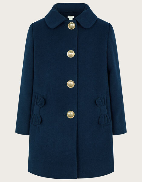 Bow Pocket Collared Swing Coat Blue, Blue (NAVY), large