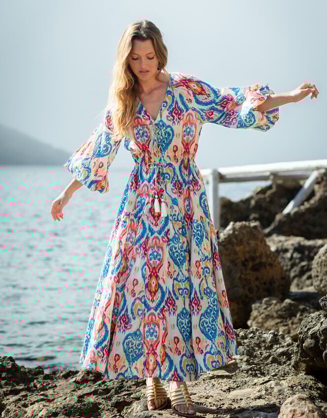 La Galeria Elefante Elizabeth Tie-Front Printed Maxi Dress, Multi (MULTI), large