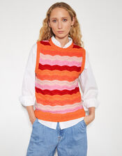 Sasha Scallop Stripe Knitted Vest, Pink (PINK), large