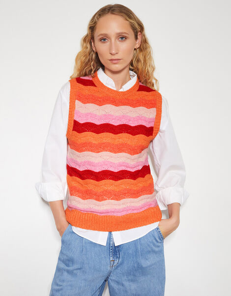 Sasha Scallop Stripe Knitted Vest, Pink (PINK), large
