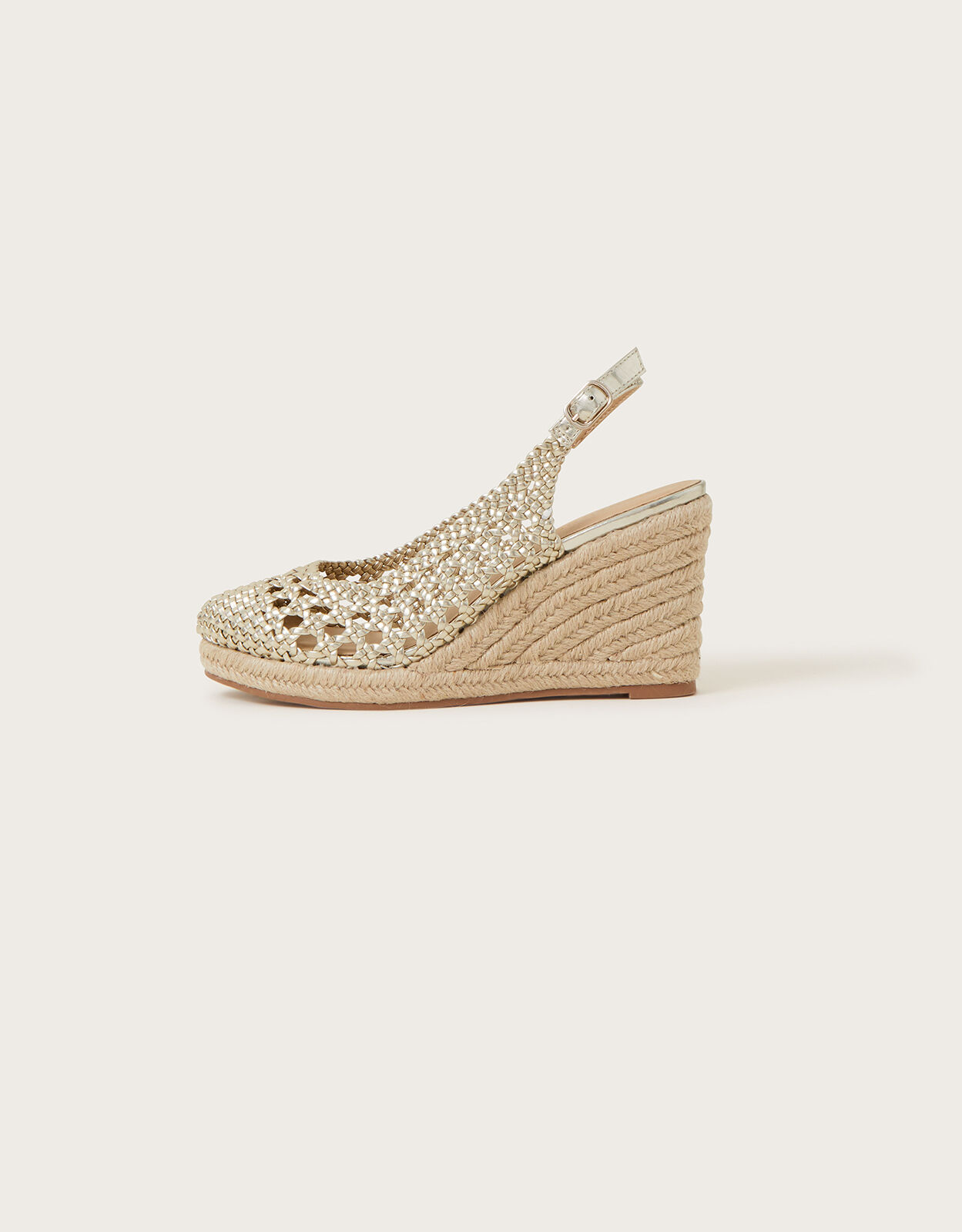Metallic Woven Closed Toe Wedges Gold