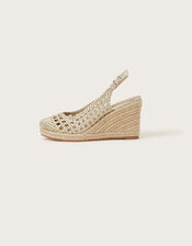 Metallic Woven Closed Toe Wedges, Gold (GOLD), large