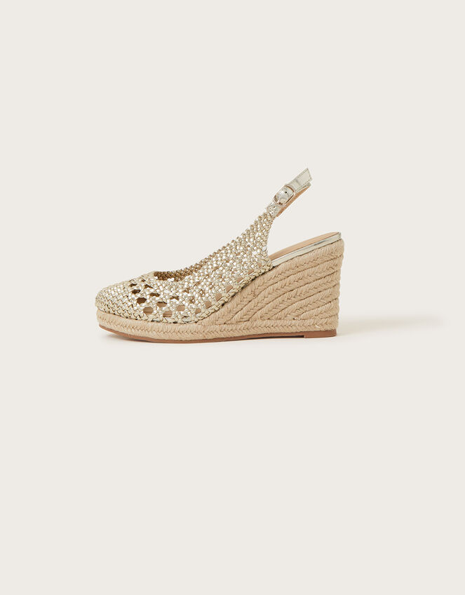 Metallic Woven Closed Toe Wedges, Gold (GOLD), large