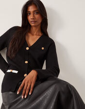 Leila Button Longline Cardigan, Black (BLACK), large
