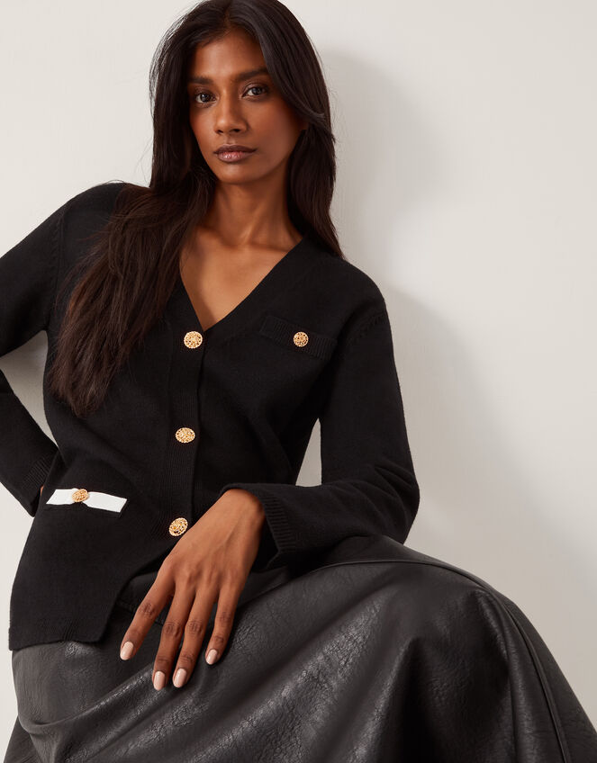 Leila Button Longline Cardigan, Black (BLACK), large