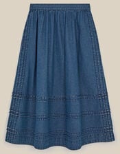 East Renata Denim Midi Skirt, Blue (DENIM), large