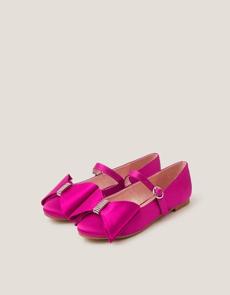 Bow Satin Ballet Flats, Pink (PINK), large