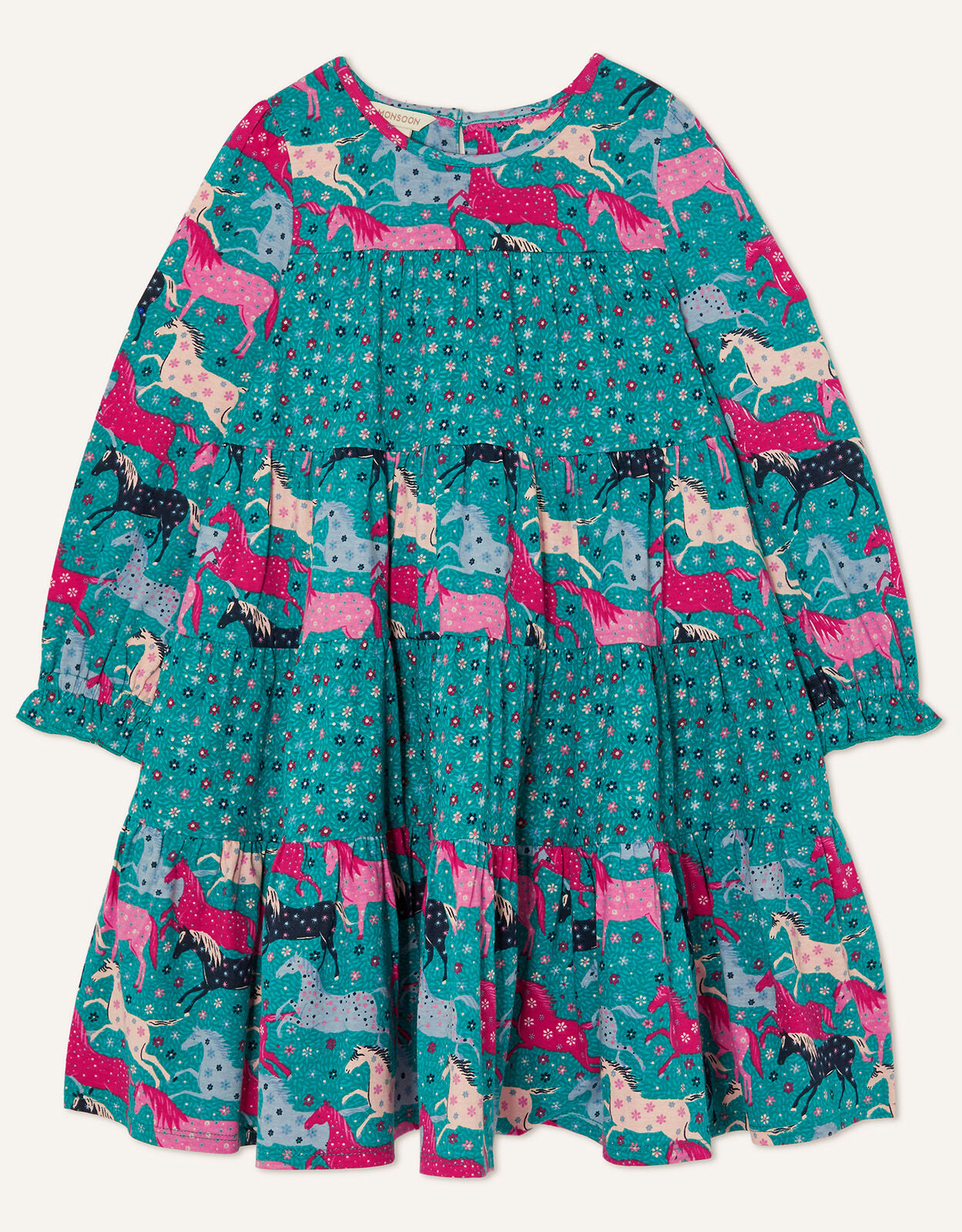 Horse Mix Print Jersey Dress in Sustainable Cotton Green